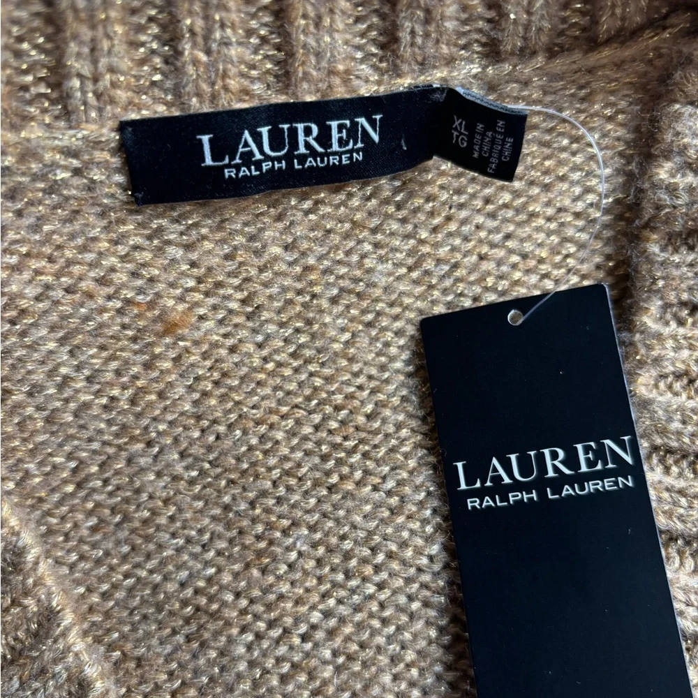 Ralph Lauren Women’s Gold Metallic V Neck Preppy Sweater NWT Size XL - Picture 3 of 6